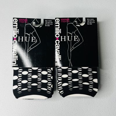 HUE Emilio Cavallini Womens Geo Net Footless Tights Size S/ M Black 2 Pairs New